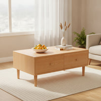 Coffee Table with Drawers Wood Grain Wooden Coffee Table Furniture for Living Room, Small Areas, Apartment