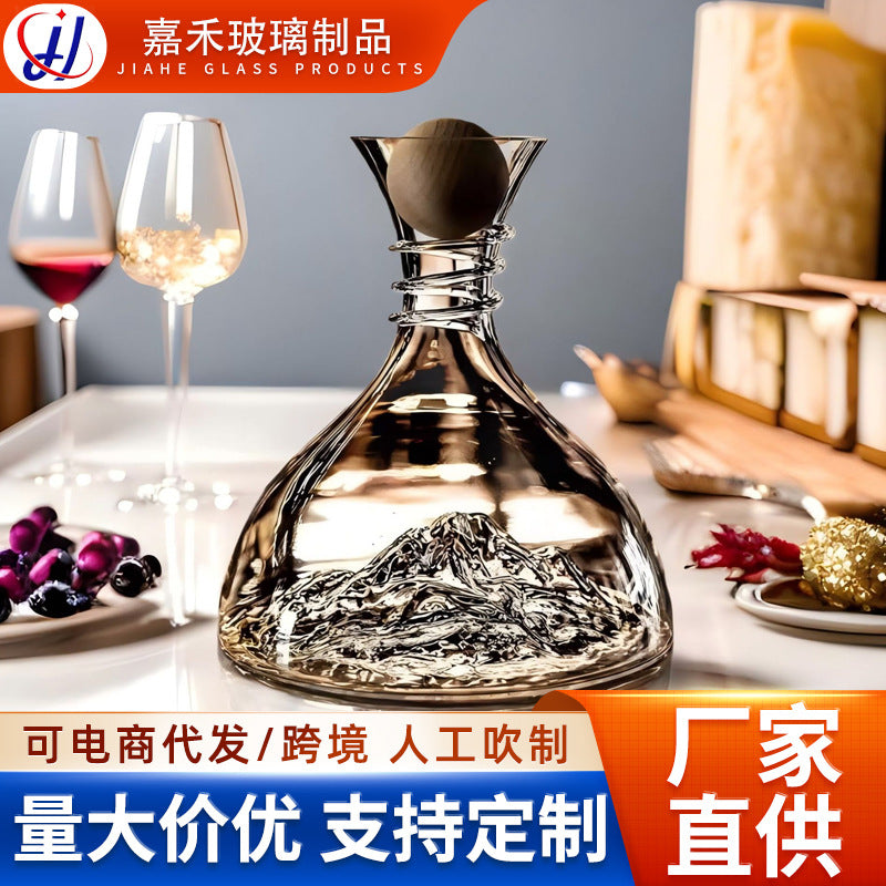 Lead-Free Crystal Glass Iceberg Wine Decanter, Quick Aerating Carafe, with Stopper, Modern Style