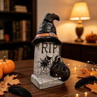 Gothic Tombstone with Witch Hat | Spooky, Tombstone Decoration, for Mantel