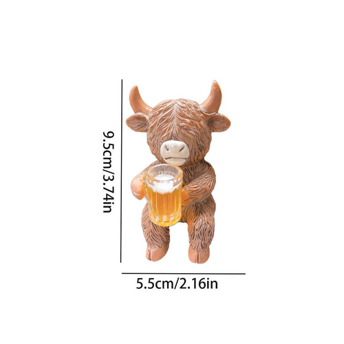 Scottish Cattle Figurine Pot Hanger Cute Creature Motif Planter Edge Decoration Hand Painted Garden Accessory for Gardeners, Desktop
