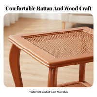 Two-Tier Woven Table Rounded Corners Living Room Furniture Bohemian Design