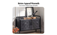 Woven Cane Doors Rattan Door Cabinet Vintage design Rattan Door Chest Black Finish Sideboard Multi-Functional for Design aficionados, Interior Decorators, Entryway, Hallway, Dining Room, Kitchen