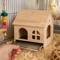 Bird Hideaway House with Pull-Out Tray for Parrots and Small Birds, All Seasons