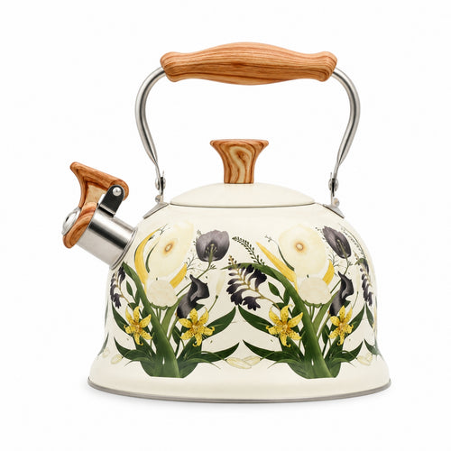 3L whistling Kettle with Wood-Grain Handle Stainless Steel Tea Kettle with Whistle Firm Hold for Stove, Kitchen