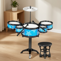 Kids' 5-Piece Drum Set with Stool and Guitar, Educational Jazz Drum Kit Toy for Toddlers