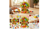 Tree-Shaped Wooden Threading Board Multicolor Threading Board with Beads Smooth Wooden Blocks Vibrant for Preschoolers, Toddlers, Home, Daycare