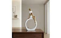 Modern Reading Woman Figurine Minimalist Reading Figurine Sculptural Sculpture with Circlet Base Tabletop for Readers, Art Lovers, Bookshelf, Living Room, Office, Study
