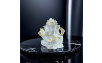 Gilded Finish Accents Thai Ganesha Statue Crystal Glass Look Elephant God Statue Wealth Attracting Ganesha Figurine Artisan-Made Craftsmanship for Home Altar, Meditation Space, Office Desk, Living Room