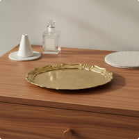 Ornate Brass Tray Handmade Vintage Brass Platter Embossed Decorative Plate for Tabletop, Living Room