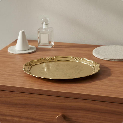 3 Pieces Ornate Brass Tray Handmade Embossed Decorative Plate for Tabletop