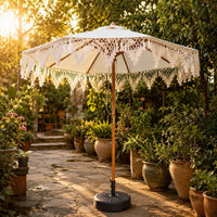 Fringed Parasol Woven Fringe Round Parasol Umbrella Pointed Finial Outdoor Shade
