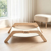 Cat Hammock with Wooden Frame Elevated Cat Scratcher Bed Multifunctional Animal Furniture for Cats, Kittens, Living Room, Bedroom