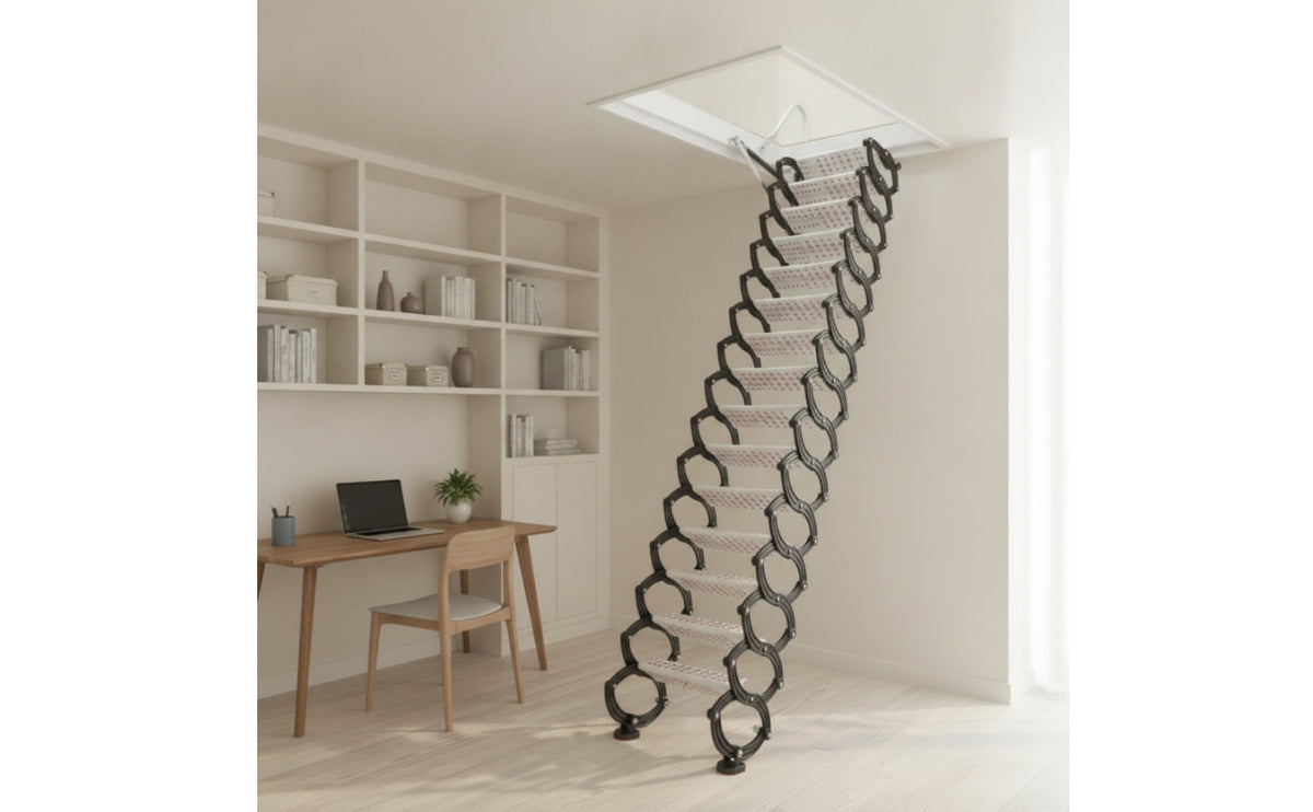 Space-Saving Wall-Mounted Attic Ladder Anti-Slip Folding Attic Ladder Reinforced Folding Loft Stairs Wide for Duplex
