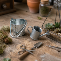 Miniature Tin Bucket and Watering Can for Diorama and Scene Decoration