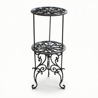 Wrought Iron Plant Stand Vintage Flower Pot Pedestal Compact for Patio, Balcony