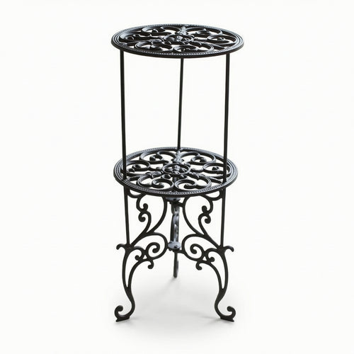 Wrought Iron Plant Stand Vintage Flower Pot Pedestal Compact for Patio, Balcony