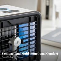 Portable Air Conditioner Fan Cools & Humidifies Desktop Air Chiller Three Settings USB Personal Space Chiller for Students, Office, Dorm Room