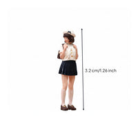 Miniature Woman Figurine White Hat Hand-Painted Figurine Small Backpack Lady Miniature Figure