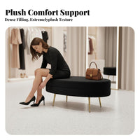 Nordic Aesthetic Oval Entryway Bench Minimalist Design Ottoman Soft Textured Upholstery Household Furniture High-Density Foam Cushion for Boutique Owners, Interior Decorators, End of Bed, Bedroom, Clothing Shop, Living Room