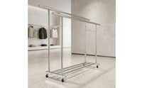 Space-Saving Clothes Drying Rack with Wheels Portable Double Rod Clothes Rack Stable Furniture Large for Laundry Room, Bedroom