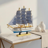 Mediterranean Design Ship Decor Artisanal Wooden Sailboat Model for Office