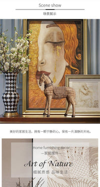 北欧简约藤编纹骏马摆件客厅书房电视柜酒柜树脂家居工艺装饰品