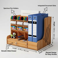 Desktop Organiser with Pen Holder, 4 Tier File Rack for Office Desk, Stackable Wood Organizer Black, Workspace Organization