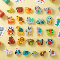 26 Pieces Educational Wooden Alphabet Matching Game Colorful Alphabet Animal Puzzle Multicolor Wooden Puzzle with Animal Blocks Smooth Edges for Classroom