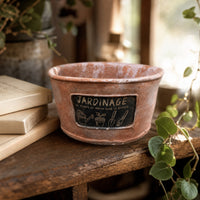 Cement Flower Pot Rustic Cement Plant Pot No Drainage Hole Planter with Plaque for Balcony