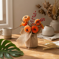 Fake Pumpkin Fruit Branch Shapable Branches Maple Leaf Pumpkin Branch Flexible Wire Autumn Stem Spray for Tabletop