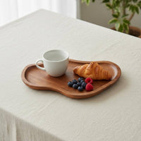 Acacia Wood Dessert Plate Japanese Design Wavy Border Coffee Tray for Home Cafe