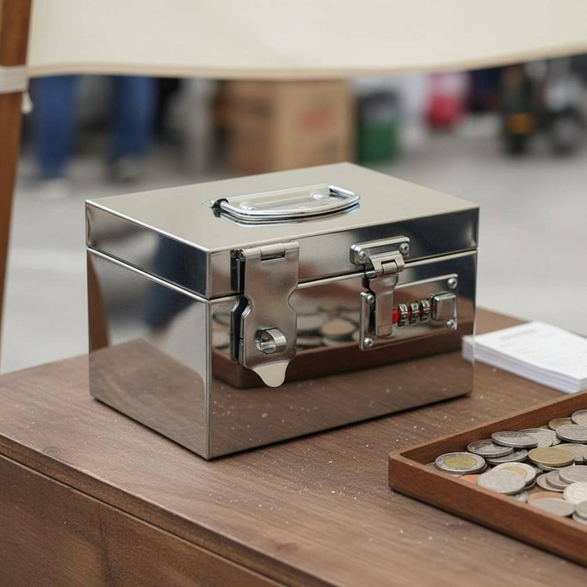 Stainless Steel Money Box with Code Lock, Kids Coin Bank, Metal Handheld