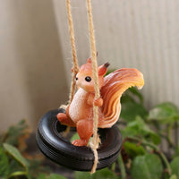 Squirrel Tire Swing Ornament Weather-Resistant Hanging Squirrel Statue Cute Design Garden Decor for Gardeners, Patio