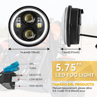 5.75 Inch Harley Wrangler Motorcycle Headlight, Full Round 4 Beads 60W with Angel Eye