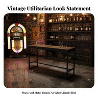 Utility aesthetic High-Top Table and Stool Retro Design Bar Set Sturdy Metal Frame Pub Seating Rustic Wood Grain for Restaurant Owners, Homeowners, Apartment Dwellers, Bistro, Small Spaces, Home Kitchen, Balcony