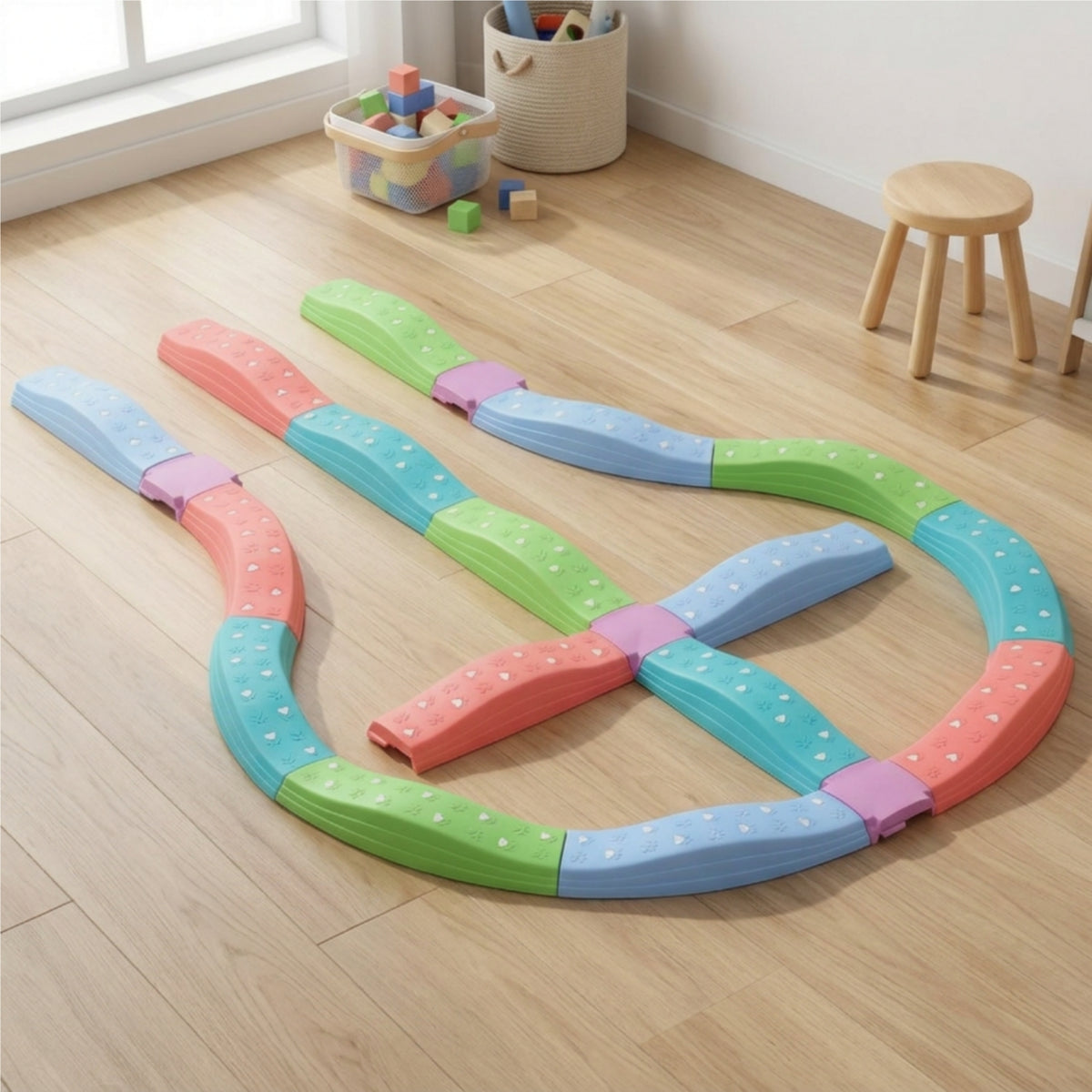 Textured Children Balance Sensory Board Interlocking Balance Path with Step Blocks Low-Height Training Kit Portable for Children, Home