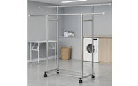 Extendable Rolling Clothes Rack with Shelf Heavy Duty Garment Rack with Wheels Portable Sturdy for Bedroom