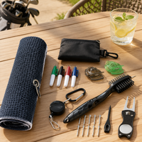 Golf Club Care Brush Cleaning Set Maintenance Supplies Black Red With Portable Towel