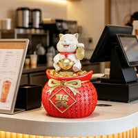 Resin Lucky Cat Figurine with Money Bag for Cashier Desk