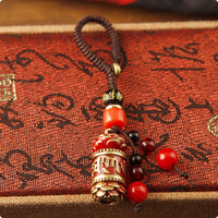Red Enamel Engraved Charm Charm Gold-Tone Fittings Brass Charm Decorative Ornament for Car Keys, Bag, Keyring