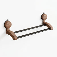 Wall Mount Rack and Towel Bar for Washroom Organization, Premium Walnut Wood Bath Holder for Small Space and Students