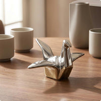 Ceramic Crane Figurine Decorative Geometric Bird Figurine Glossy Shiny Look