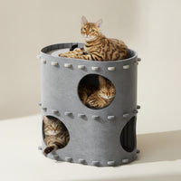 Double-Layer Cat House with Top Perch Foldable Felt Cat Cave Enclosed Pet Furniture Space-Saving for Corner