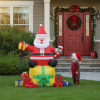 Inflatable Santa with Candy Cane Freestanding Inflatable Santa Figure Holiday Decoration Festive Decorations Cheerful