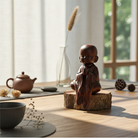 Meditating Monk Figurine Dark Brown Table Decoration Tabletop Size
