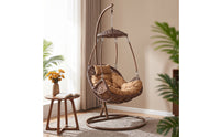 Rattan-Style Hanging Egg Chair Woven Egg Chair with Stand Cushioned Freestanding for Adults, Patio, Balcony, Backyard, Bedroom