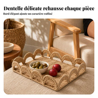 Hand Woven Tray with Handles Handwoven Handle Tray Beige