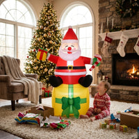 Santa Father Christmas with Candy Cane Inflate Inflatable Santa with Candy Cane Yard Decoration Festive Lighted for Homeowners
