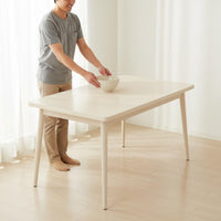 Cream Design White Rectangular Dining Table Solid Wood Legs Home Furniture Easy to Clean for Rental House