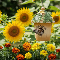Welcome Birdhouse Hand Painted Resin Bird Shelter Weather Resistant for Balcony